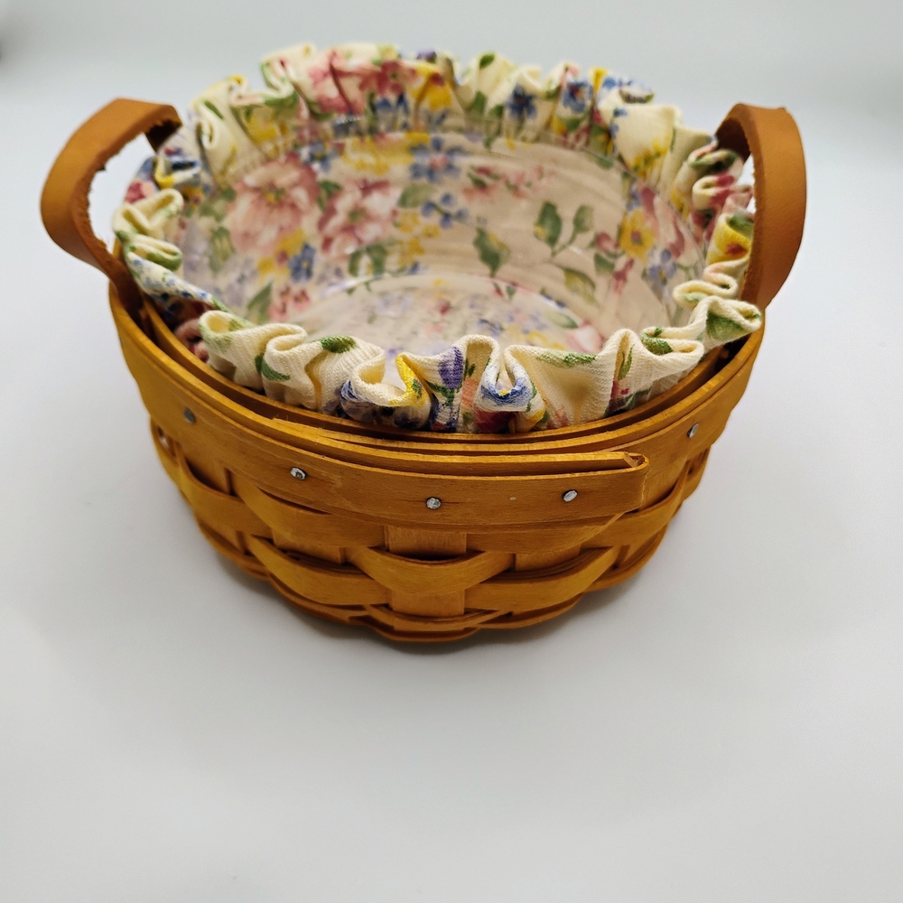 Longaberger Yellow Basket with Floral Liner - Picture 3 of 16